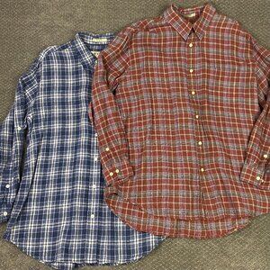 Orvis Linen Shirt Lot of 2 Men's XL Blue Red Plaid Button Down Up Long Sleeve